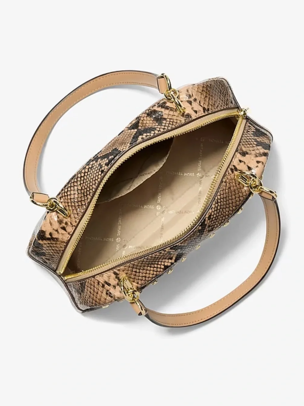 Michael Kors Tan Cecily Small Studded Snake Embossed Shoulder Crossbody Bag